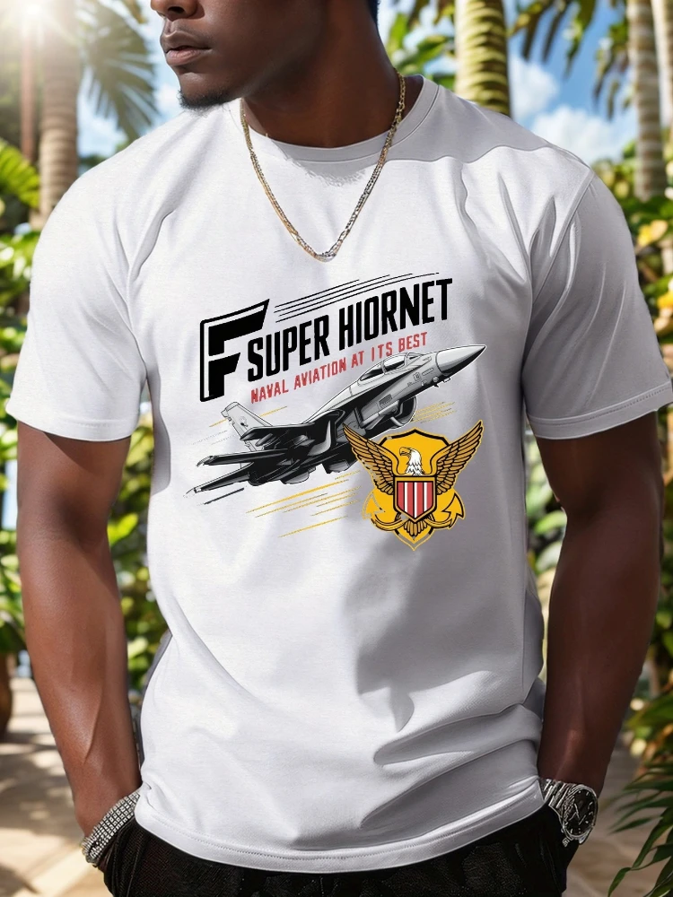 F-18 Super Hornet Aviation Graphic with Fighter Jet & Eagle Emblem design-100% cotton O-neck short sleeve printed men's T-shirt.