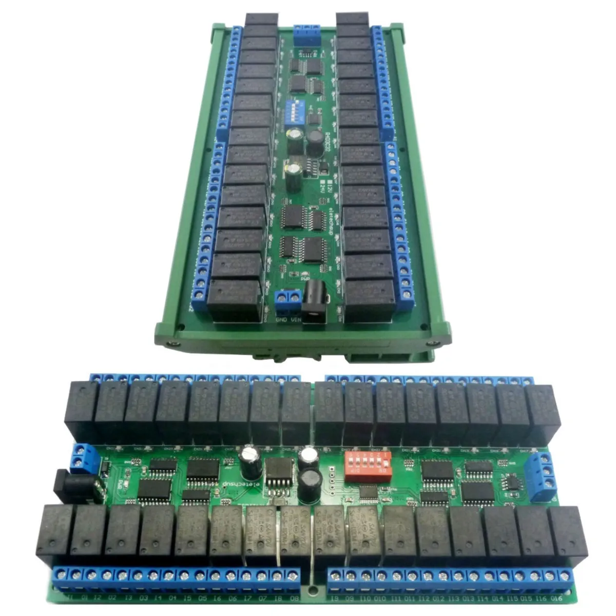 

R421C32 R4D3C32 DC 12V 24V 32ch Modbus RTU RS485 Relay Switch Board UART Serial port Module DIN Rail Box PLC expanding board