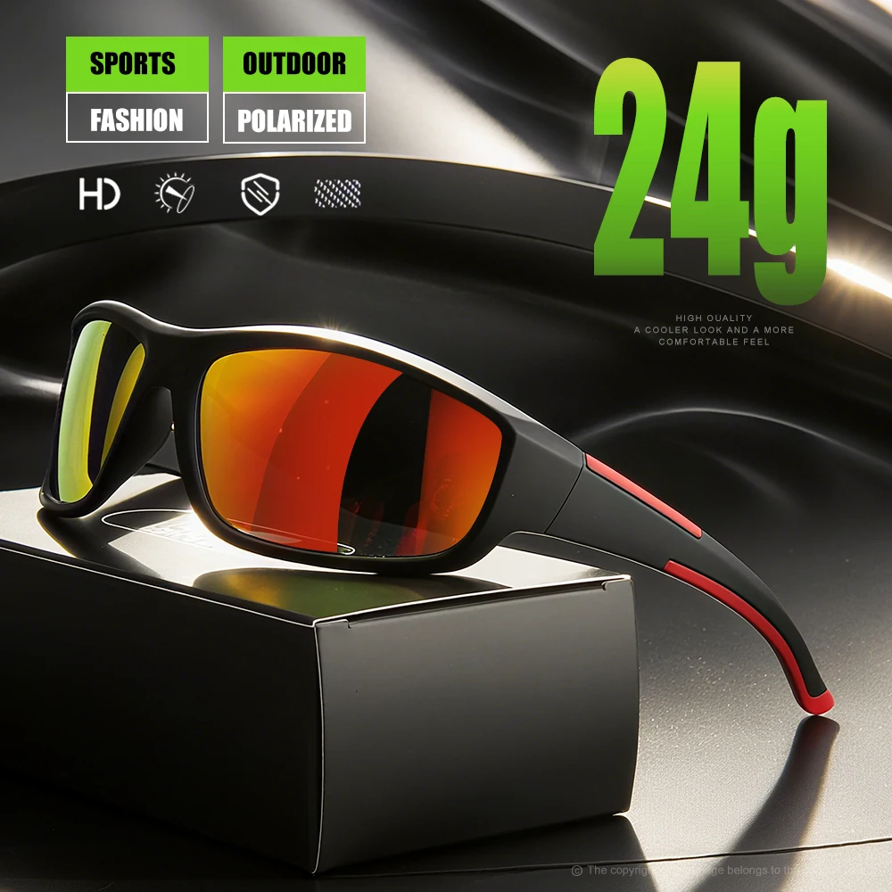 عدسات رياضية مستقطبة للرجال، عدسات PC غير قابلة للكسر، حماية نظارات سوداء عالية الجودة، والقيادة - إطار أسود، نظارات مستقطبة