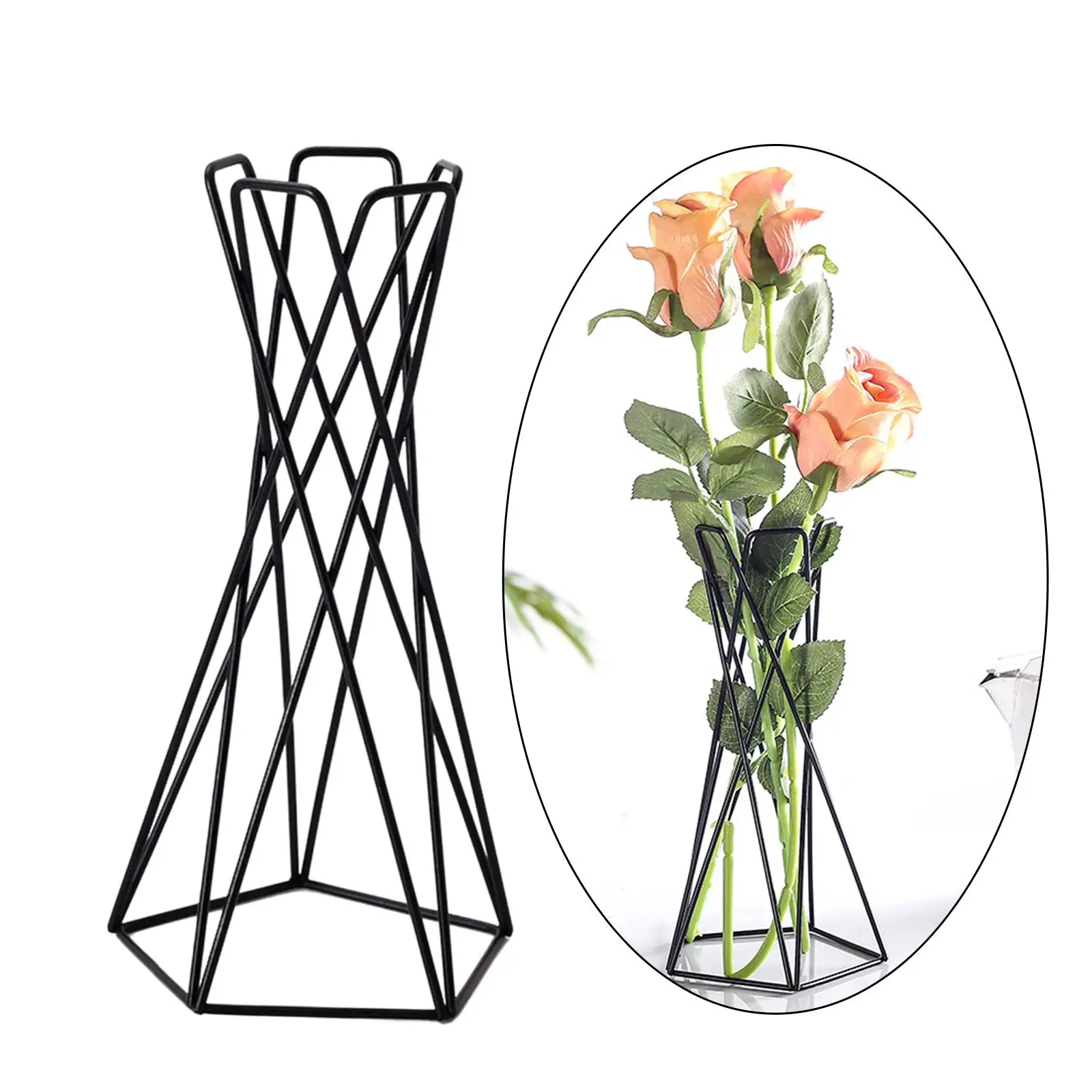 Iron Art Flower Vase Plant Containers Black Metal for Desktop Decoration