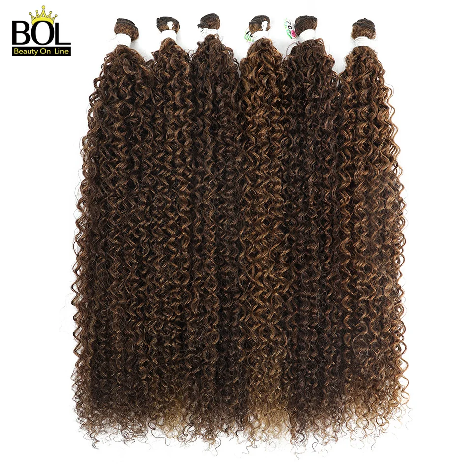 BOL สังเคราะห์ Kinky Curly Hair Extensions ยาว Jerry Curly Bundle Ombre สีบลอนด์ปลอมโครเชต์ผมผู้หญิงคลื่นทนความร้อน