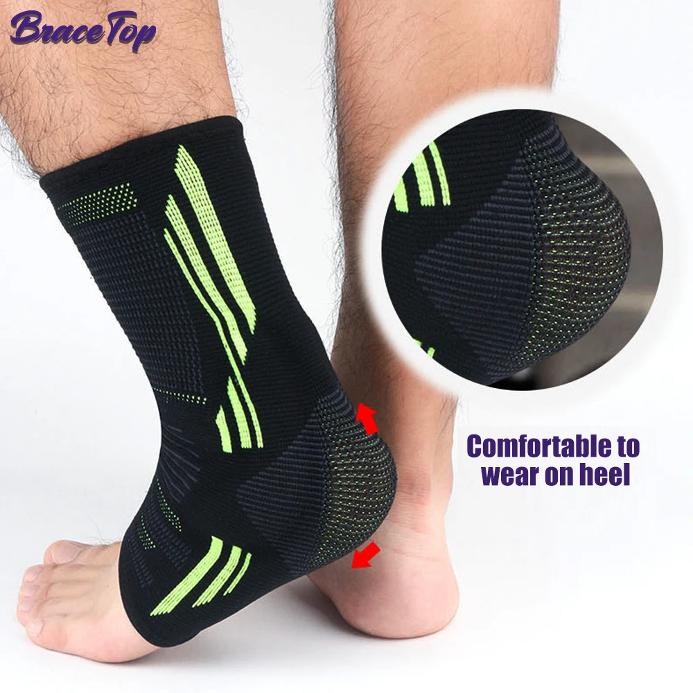 BraceTop 1 PC Compression Sports Ankle Brace with Silicone Padded Protect Heel Ankle Support Basketball Football Ankle Protector