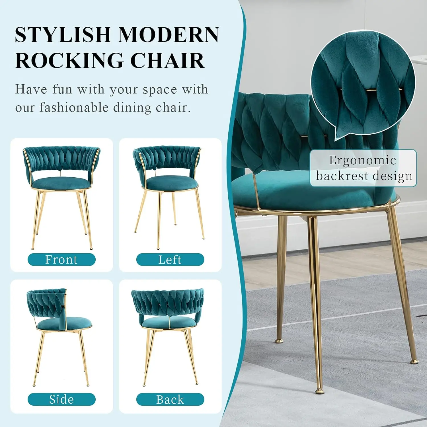 Modern Velvet Dining Chair Set Living Room Hand Woven Decorative Chairs - Dining Room Kitchen Dresser Living Room Metal Legs