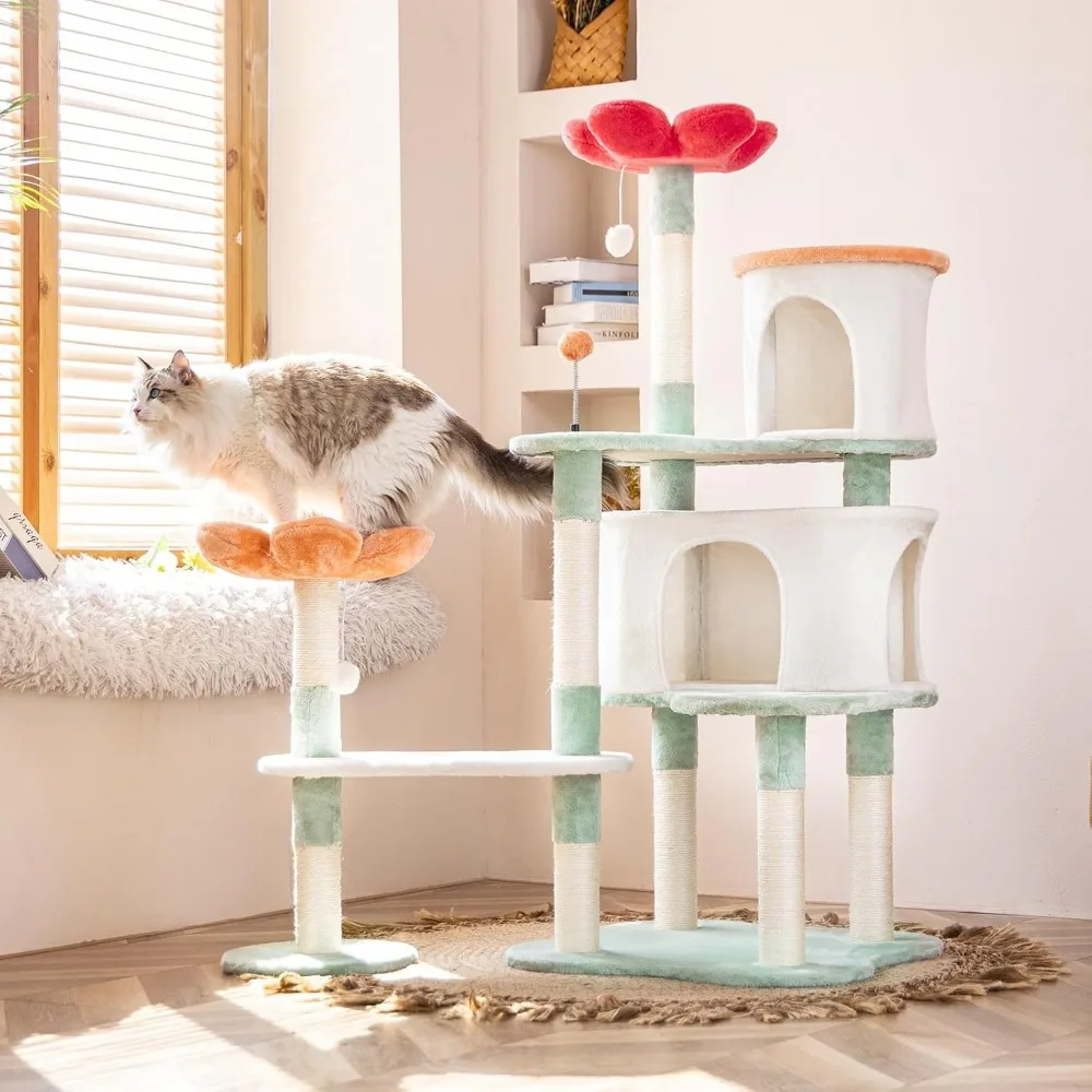 56.3in Cat Tree, Cat Tower with Cozy Condo & Scratching Post, Cat Tree Tower with Jumping Platform for Indoor Cats Large Adult