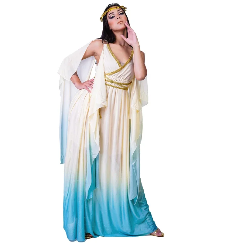 Greek goddess SS dress WOMEN'S sexy cosplay long dress cleapricot Queen cosplay costume Halloween carnival performance dress