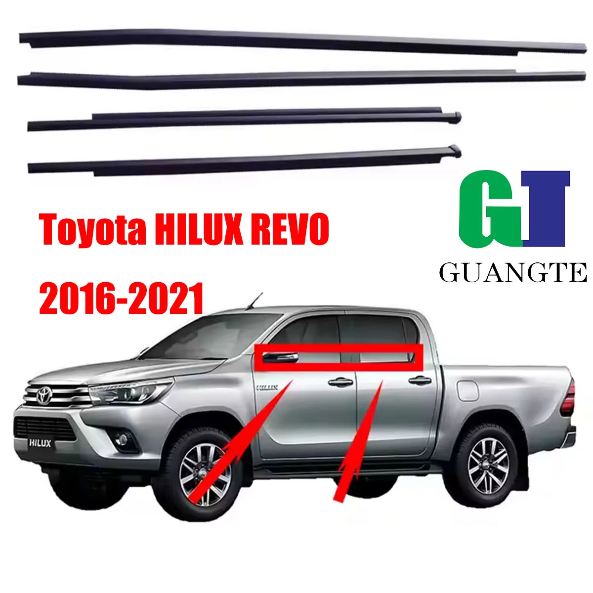 

4PCS Black Car rubber Weatherstrip Glass Window Molding Trim Seal Belt Compatible with Toyota HILUX REVO 2016-2021 68210-0K010