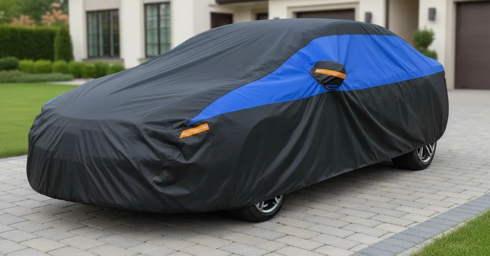 

Universal All-Weather Waterproof Car Cover for Sedans, Protects from Sun, Rain, Dust with Reflective Safety Strips