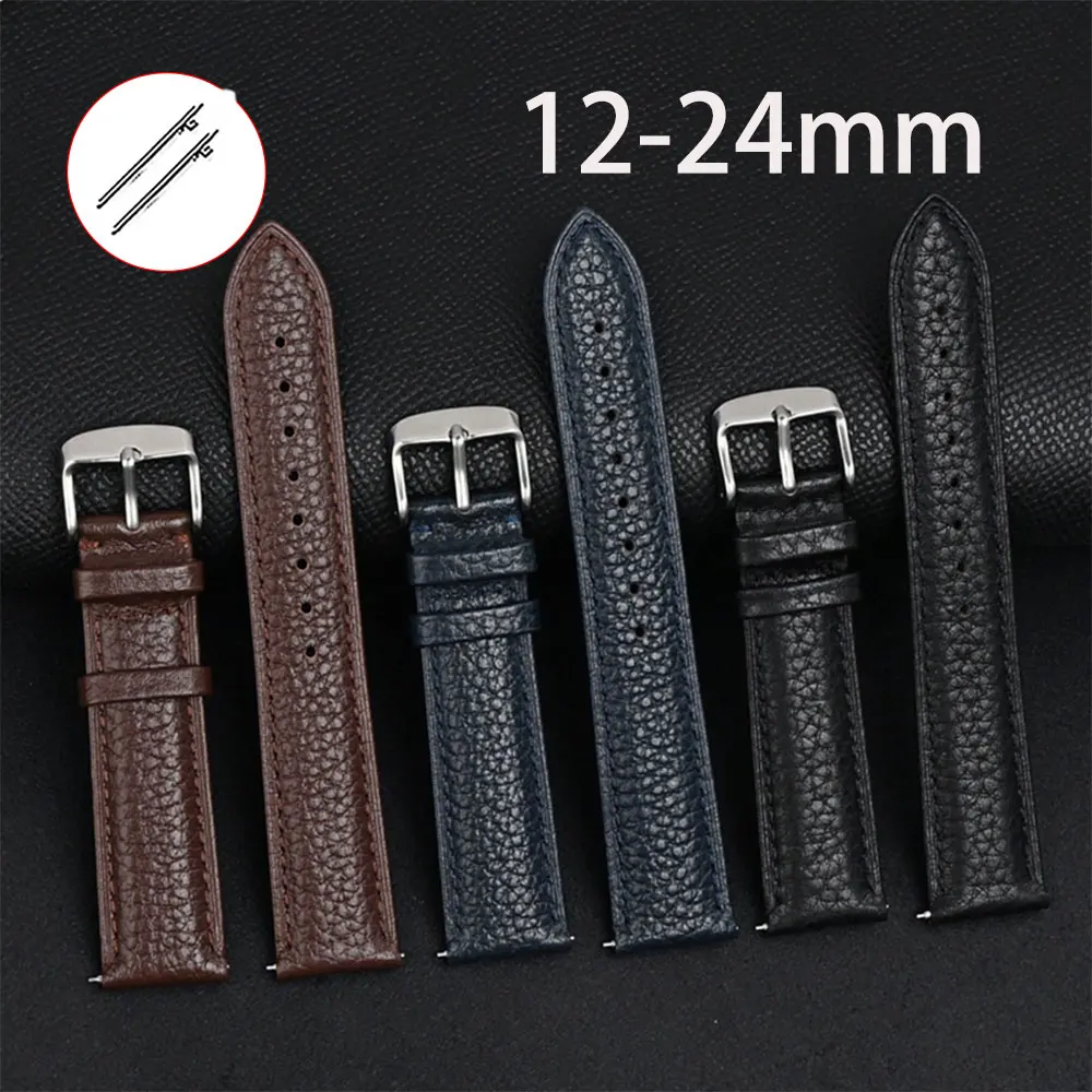Soft Lychee Leather Strap 12mm 13mm 14mm 15mm 16mm 17mm 18mm 19mm 20mm 21 22 23 24mm Cowhide Quick Release Universal Watch Band