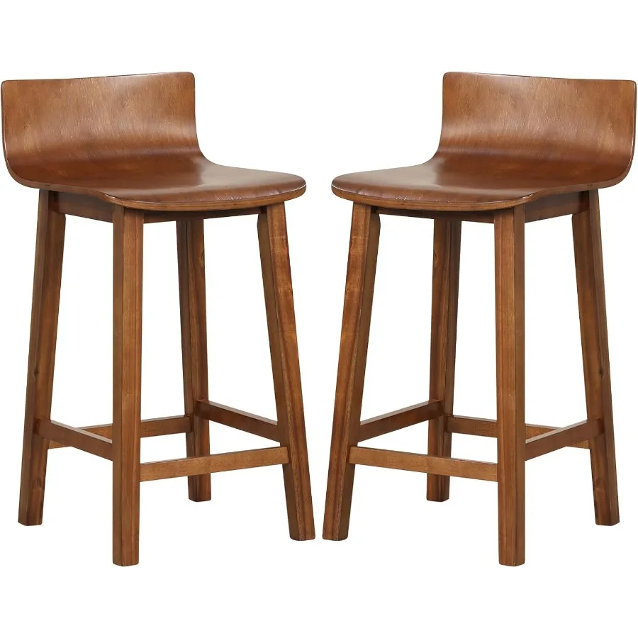 

Solid Wood Bar Stools Set of 2 24.5-inch Counter Height Chairs with Low Back and Footrest Farmhouse Wooden Armless barstools fo