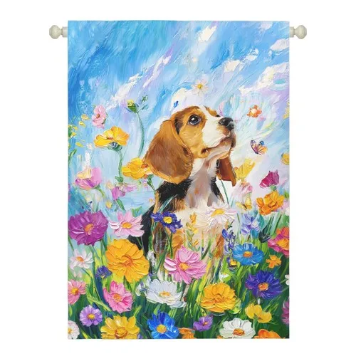 Beagle Spring House Flags Summer Floral Dog Garden Flag 28 x 40 Double Sided ... ZZY