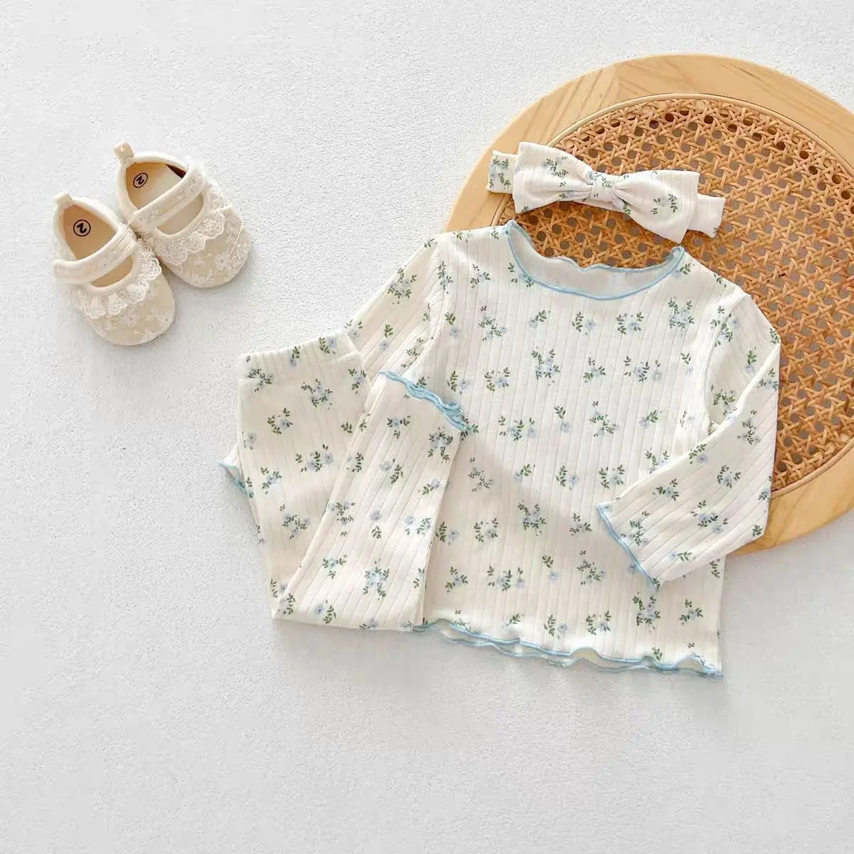 2-teiliges Baby-Pyjama-Set aus Baumwolle mit rosa Blumenmuster, weich und atmungsaktiv, für 0-3 Jahre alte Mädchen, süße Homewear, Loungewear, Schlafanzug – Detail 12