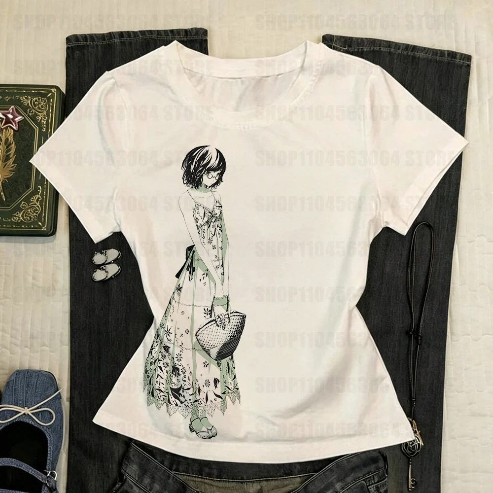 Summer European and American Cross-border White Anime Manga Print Cami Top Slim Fit Sleeveless Streetwear Top Women's