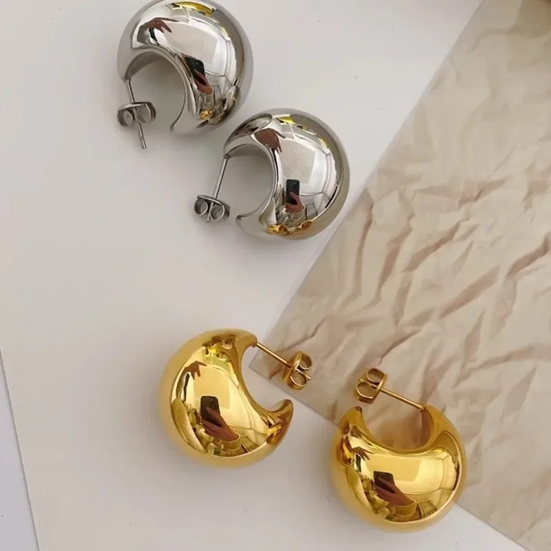 Simple Glossy Hemispherical Metal Style Earrings For Women Fashionable Personalized Daily Accessory Party Jewelry Birthday Gifts