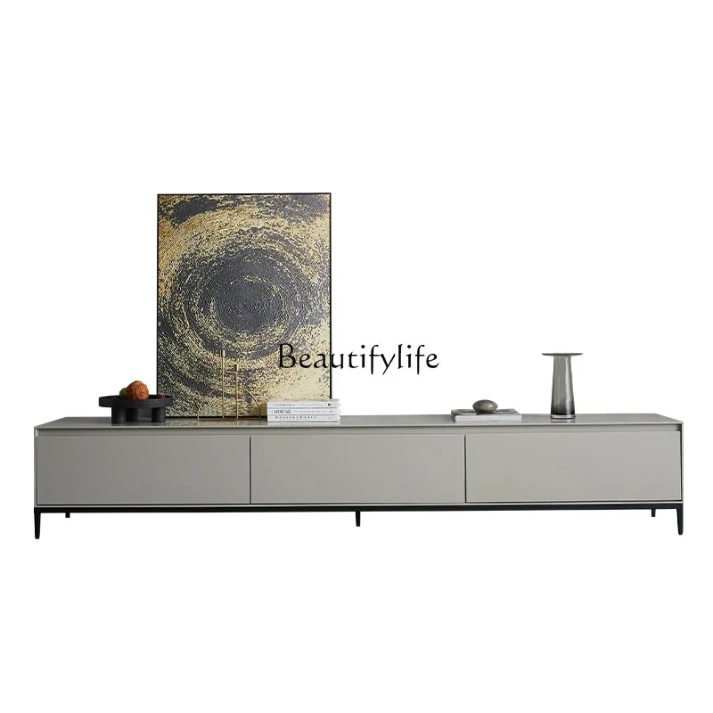 

LItalian minimalist TV cabinet light luxury style light color Nordic modern minimalist 2.4 meters