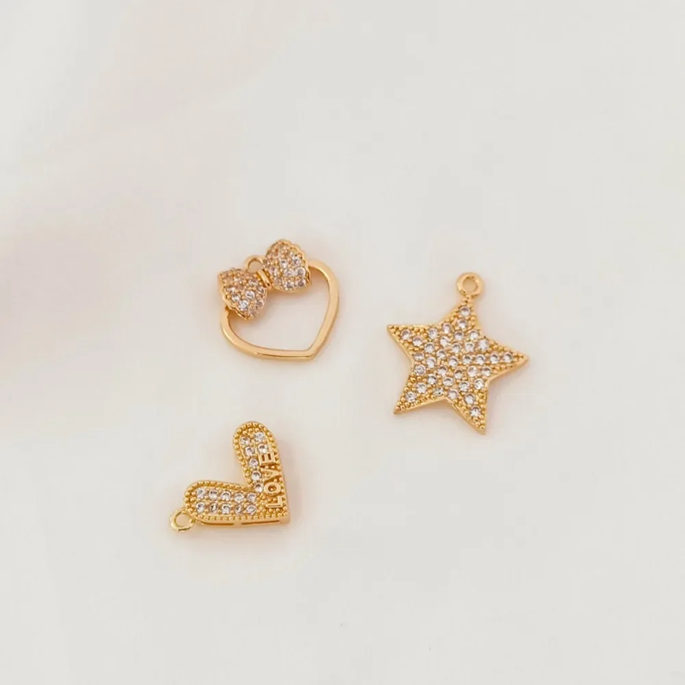 

14K Gold-plated Zircon LOVE Heart-shaped Bow Five-pointed Star Pendant, Earrings and Pendant Diy Jewelry Accessories