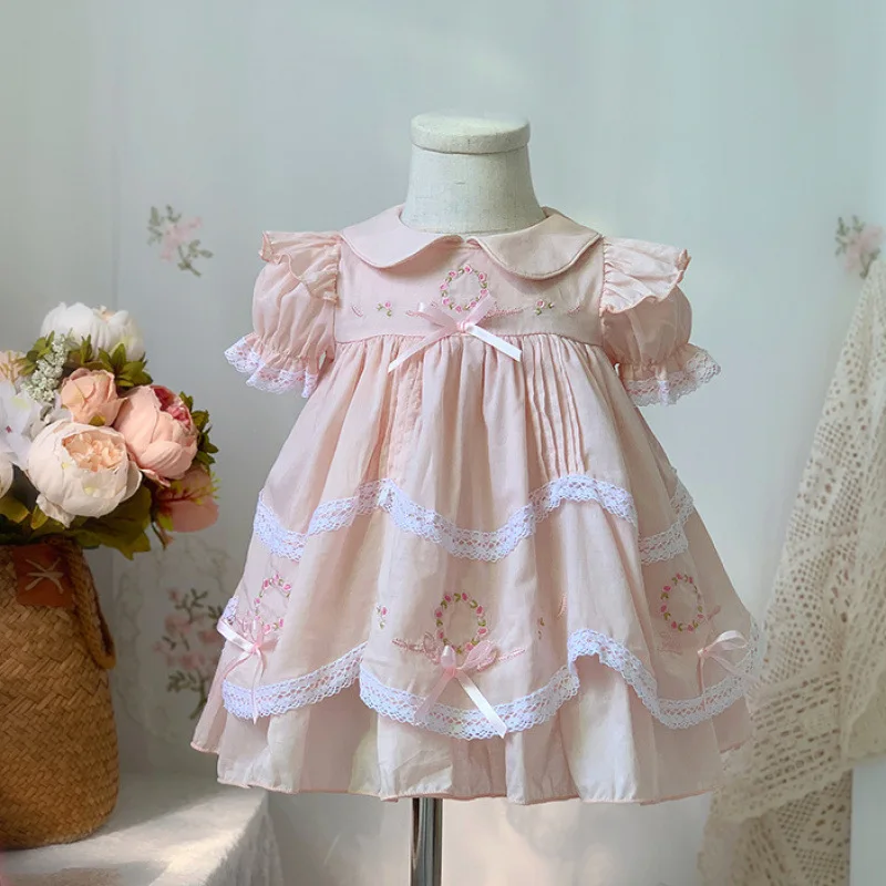 

Детское платье Лолиты, новинка 2025, летнее однотонное милое новое платье-торт для девочек