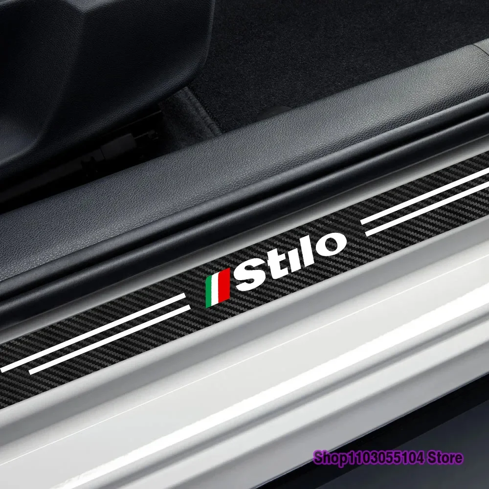4Pcs Carbon Fiber Car Door Sill Sticker For fiat QUBO DOBLO STILO Auto Accessories