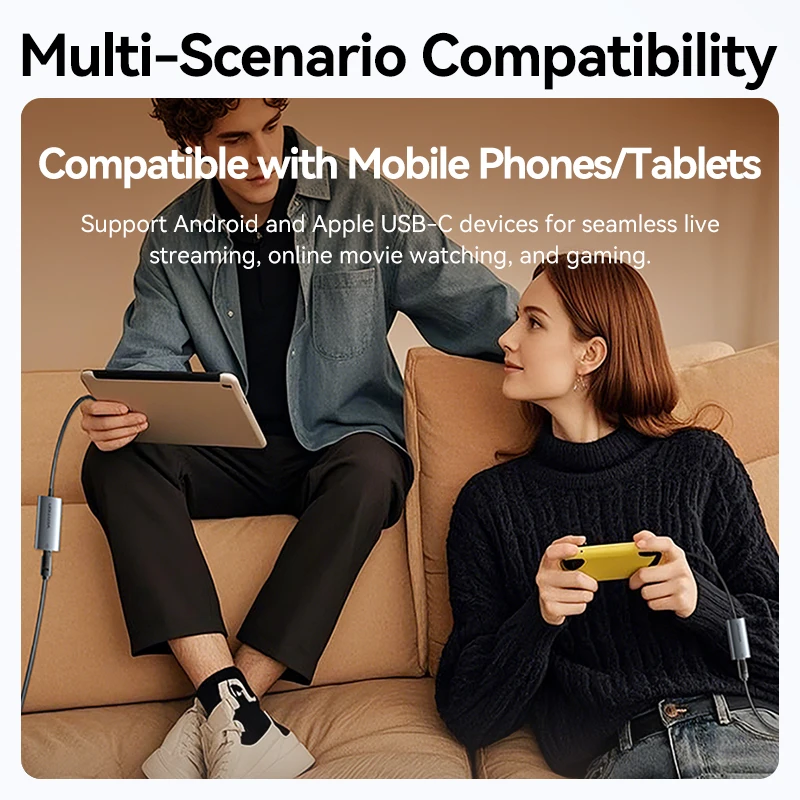 Vention 2 في 1 USB إيثرنت محول لأجهزة الكمبيوتر المحمول ماك بوك 1000Mbps RJ45 التصحيح محول آيفون 16 15 باد USB نوع C بطاقة الشبكة