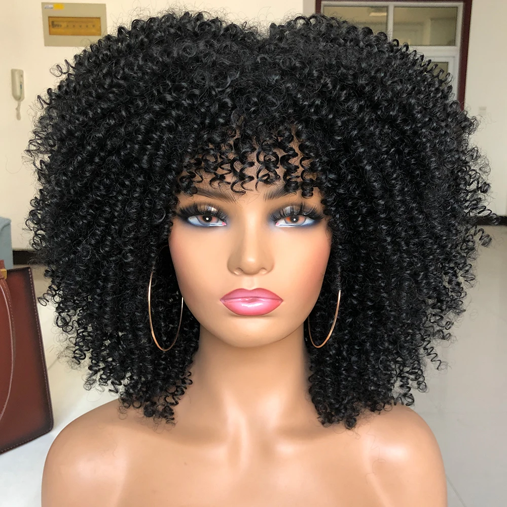 

Black Afro Wig for Women Short Kinky Curly With Bangs High-Quality Synthetic Hair Natural Looking Wigs For Cosplay And Daily