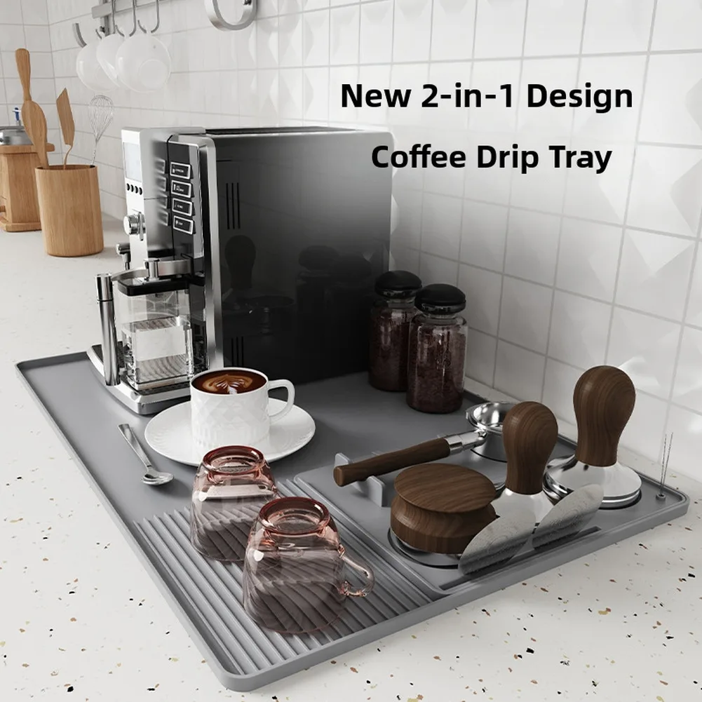 Silicone Coffee Mat with Drainage Design for Bar Counter Espresso Station and Kitchen Table Protection Non Slip Heat Resistant