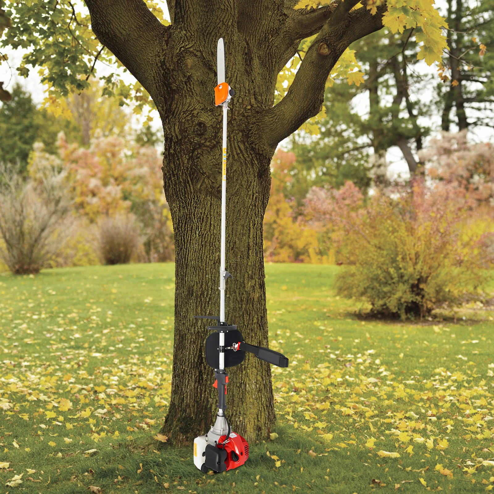 

43cc Red Gasoline Pole Chainsaw, 2.4m-3.5m Extendable Tree Trimmer,.7HP Air-Cooled 2-Stroke Engine for Garden Branch Cutting