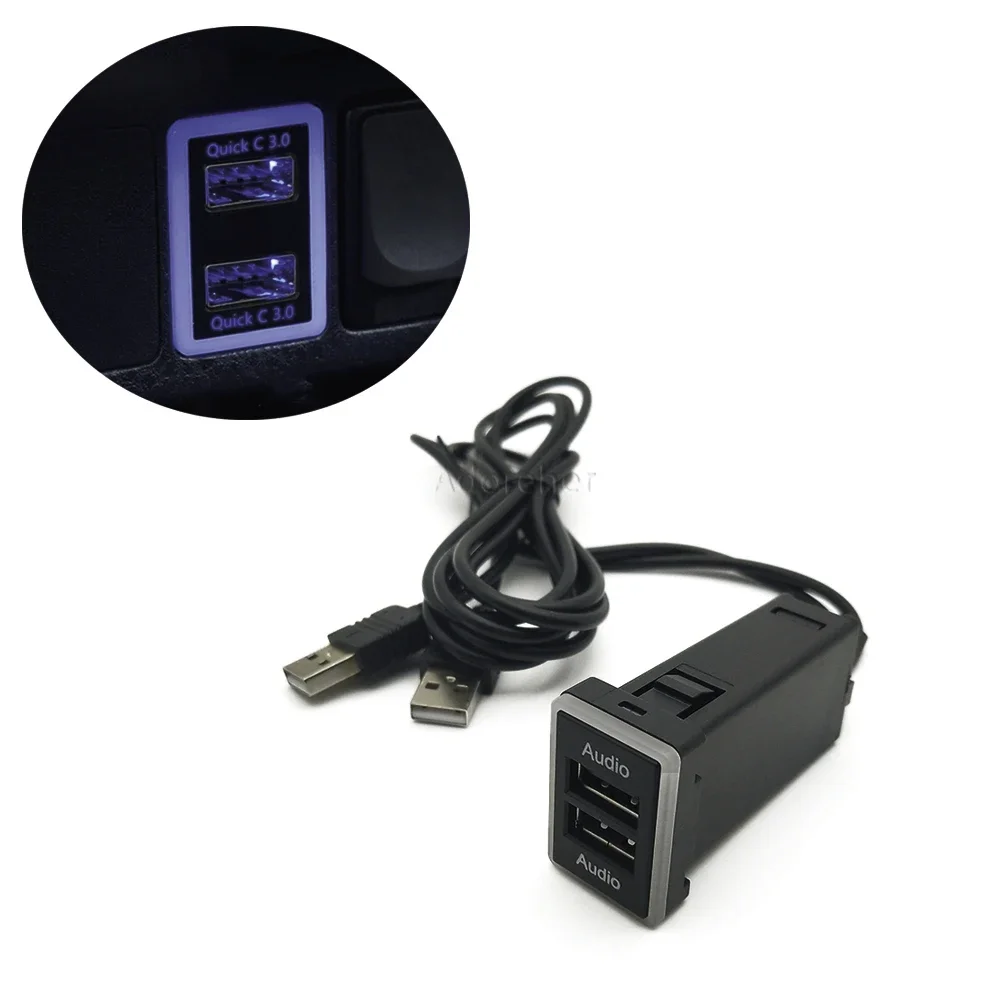 

Blue LED Light 12V Quick Car Charger Dual USB Interface Socket Fast Car Charger Use For Corollo levin Prado FJ Cruiser