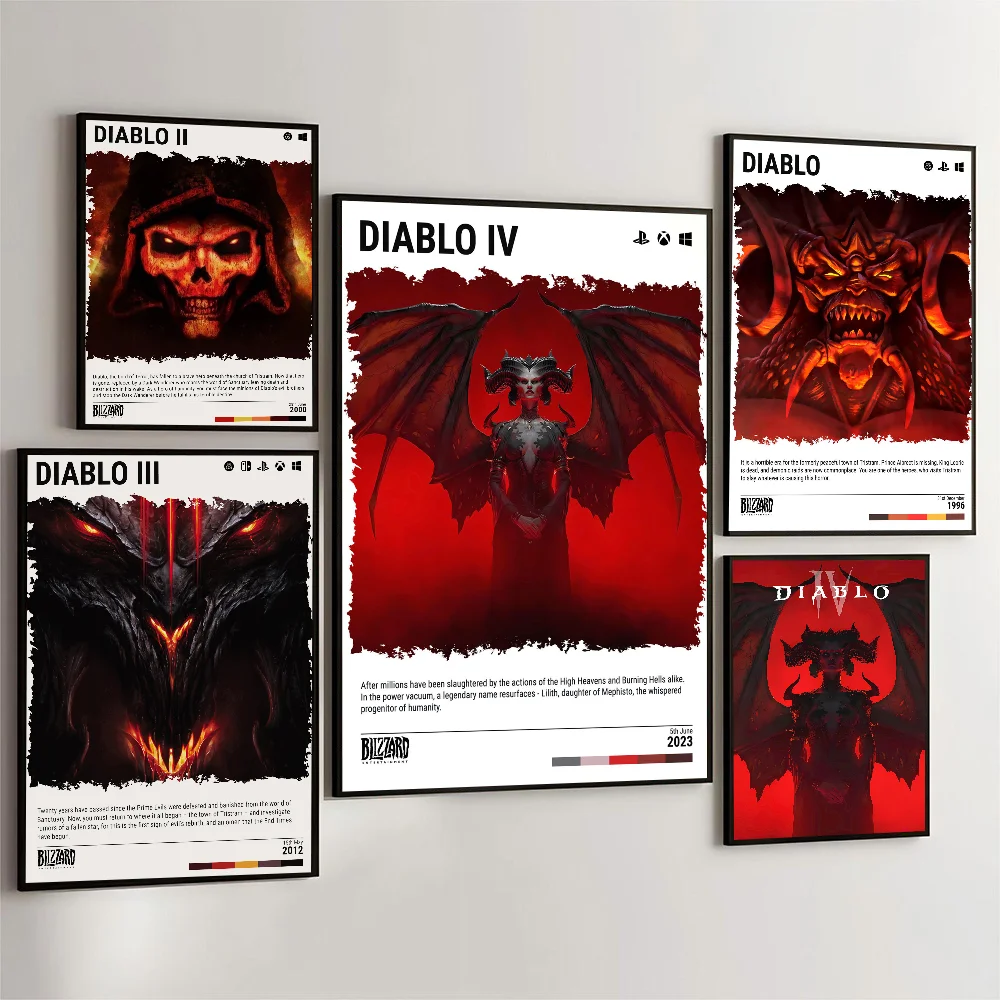 1pc Game Diablo 4 Poster Self-adhesive Art Waterproof Paper Sticker Coffee House Bar Room Wall Decor