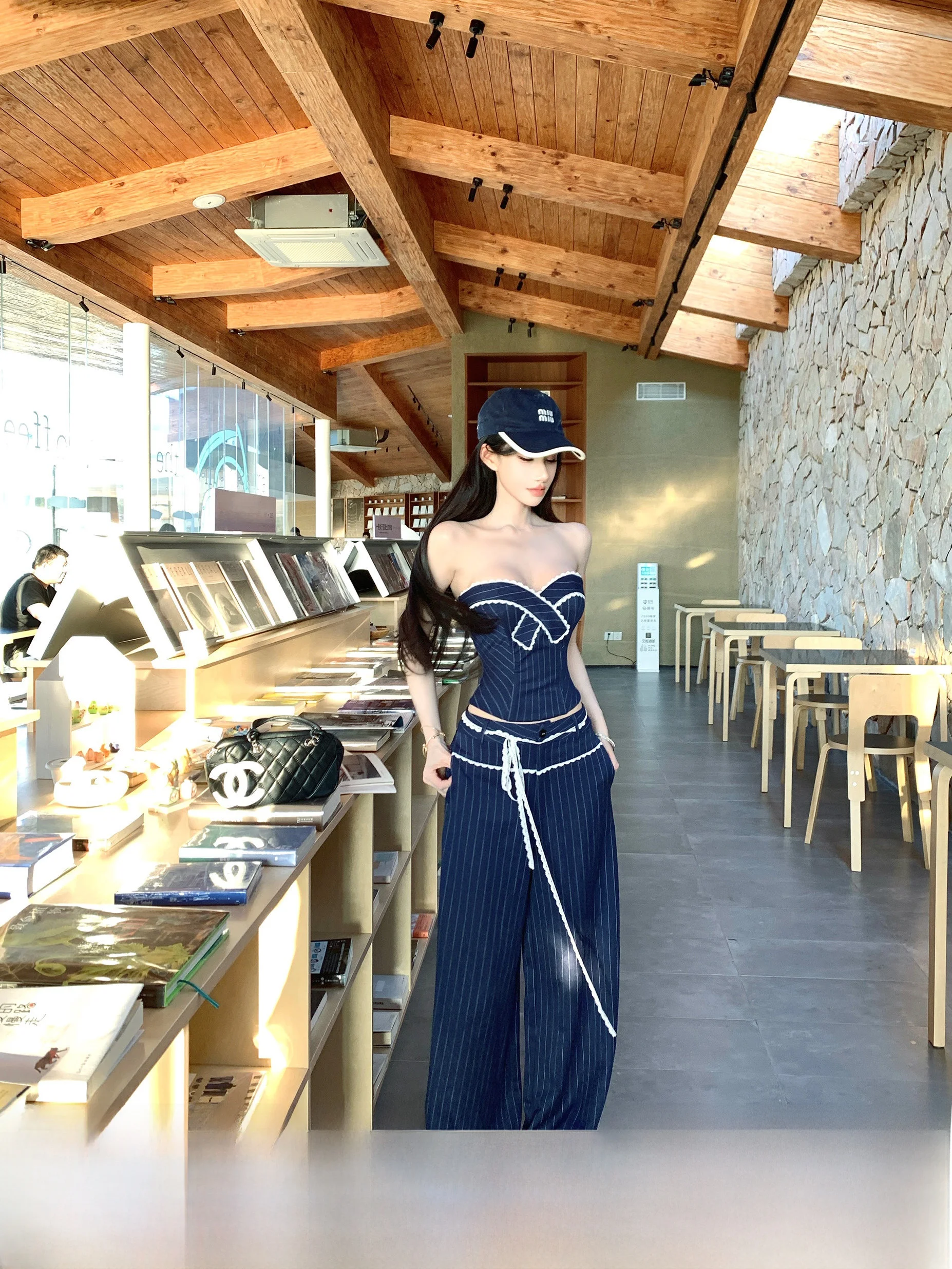 

Summer New Women's Striped Tube Top And Straight Leg Pants Two-Piece Set Fashionable Korean Style Dustdip Club D26B80001