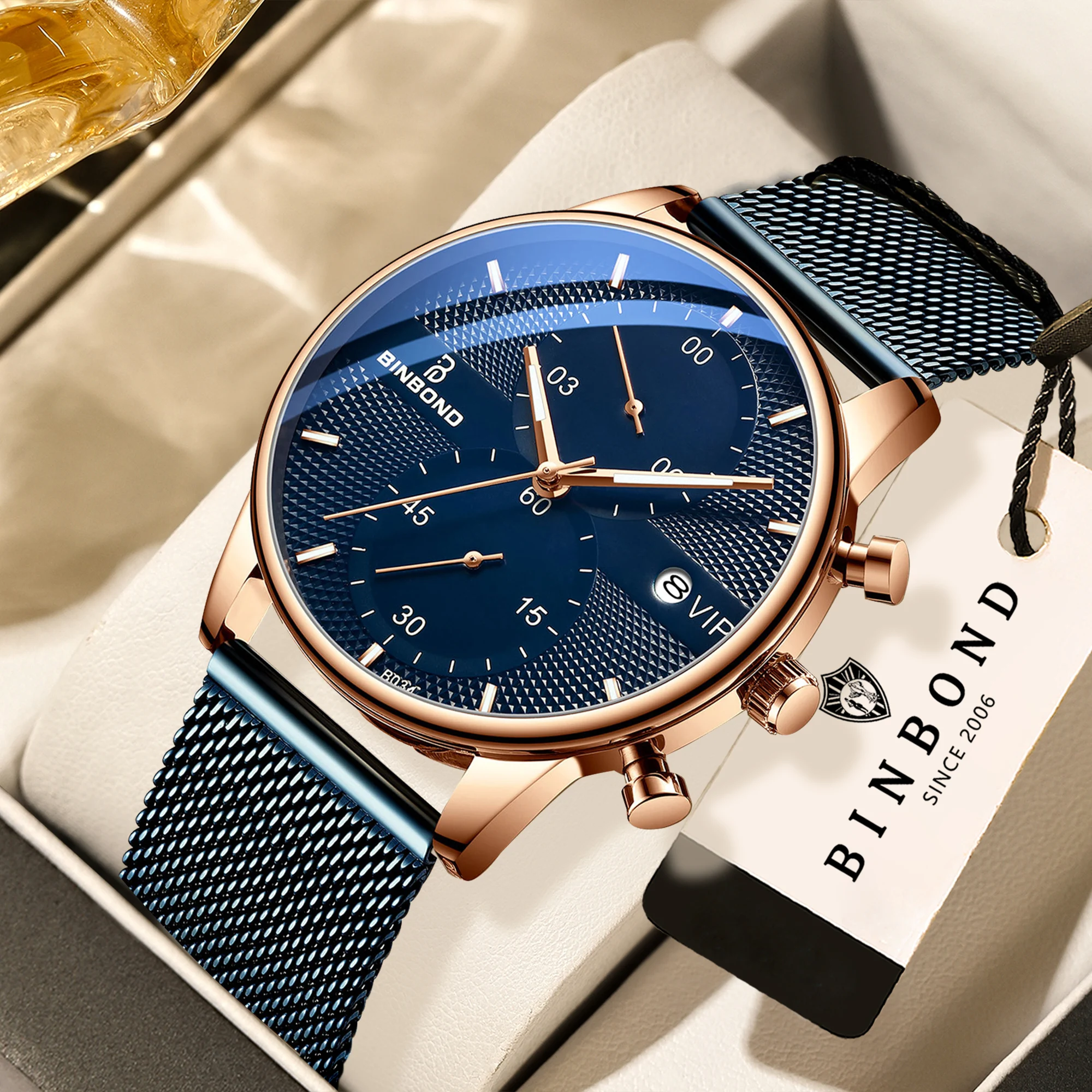 BINBOND Quarz-Armbanduhren für Herren Luxuriöse Präzise Leuchtende Wasserdichte Automatische Datums-Chronograph Robuste Herrenuhr Reloj