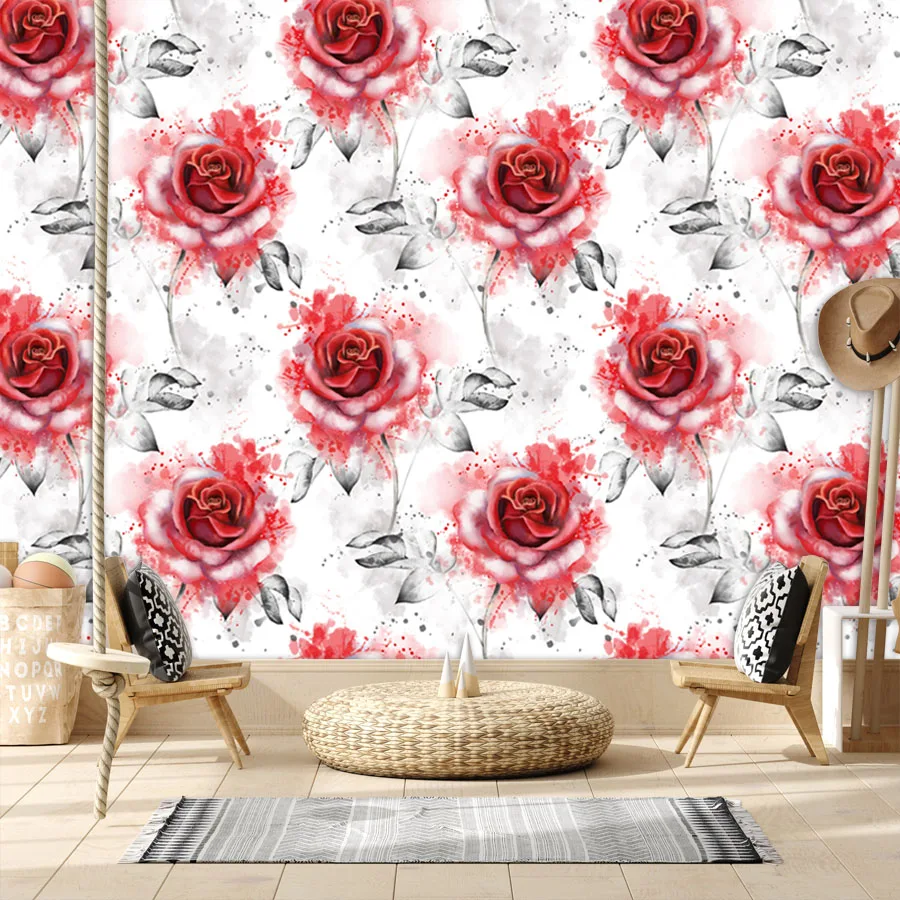 

Custom Self Adhesive Optional Red Rose Wallpapers for Living Bed Room Decoration Covering Textured Wall Papers Rolls Home Decor