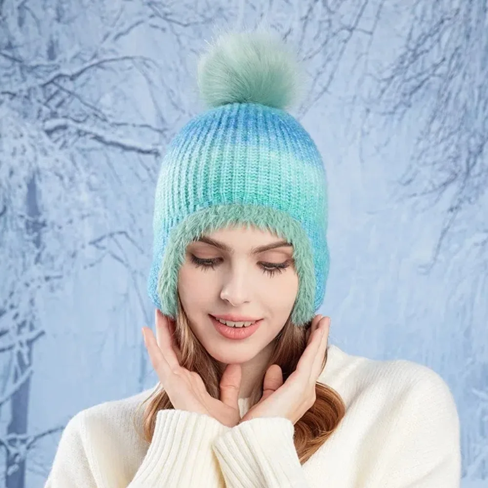 Soft Cold-proof Colorful Knitted Hat Plush Colorful Beanies Hat Keep Warm Ear Protection Hat