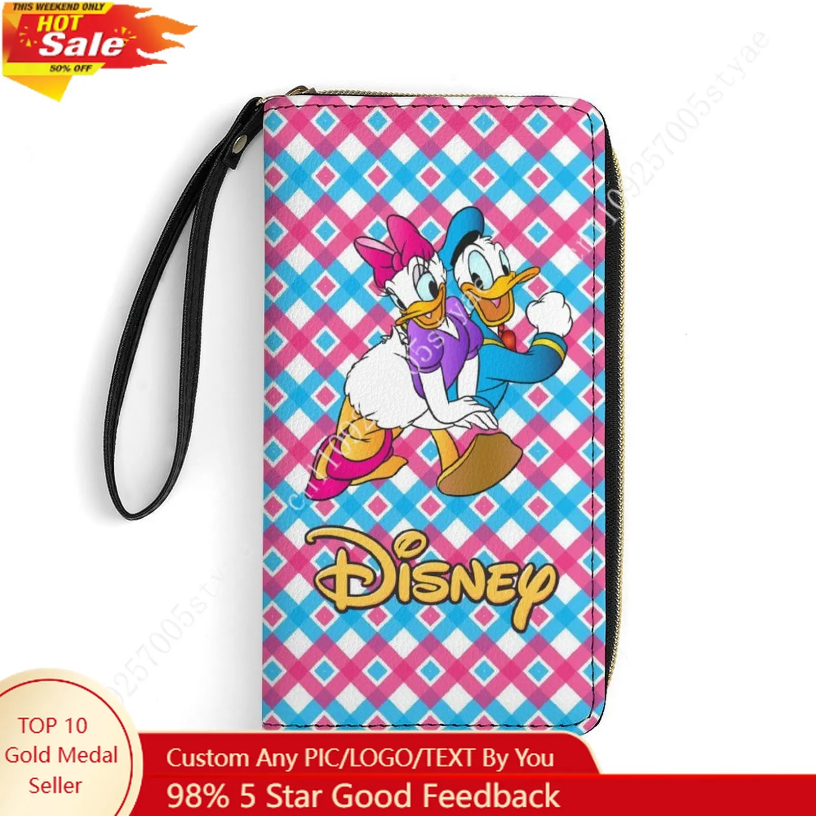 

Donald Daisy Duck Leather Wallet Disney Licensed Custom Personal Design Your Pattern Portable Purse Double Sided Print Cosplay