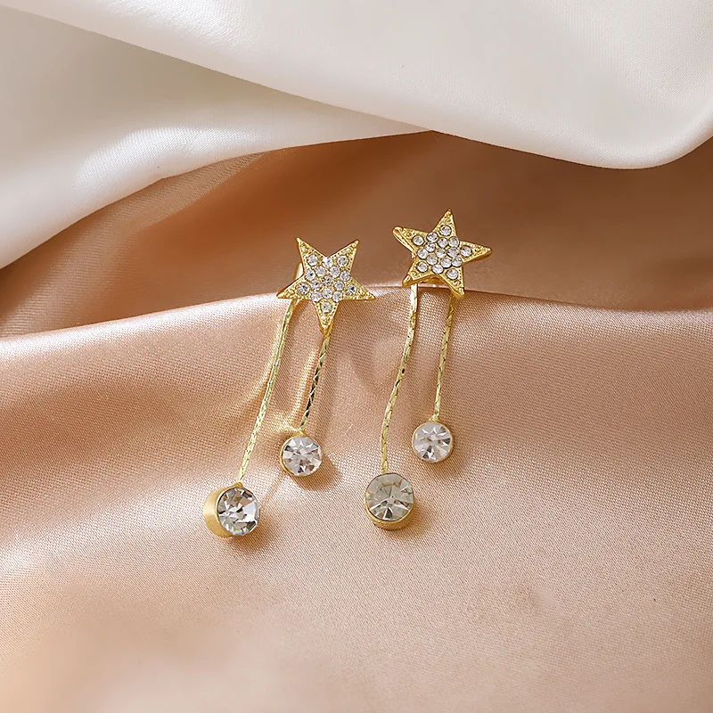 Stainless Steel Earrings Trend Five-Pointed Star Shape Fashion Tassel Chain Earrings For Women Jewelry Party Friends Gifts