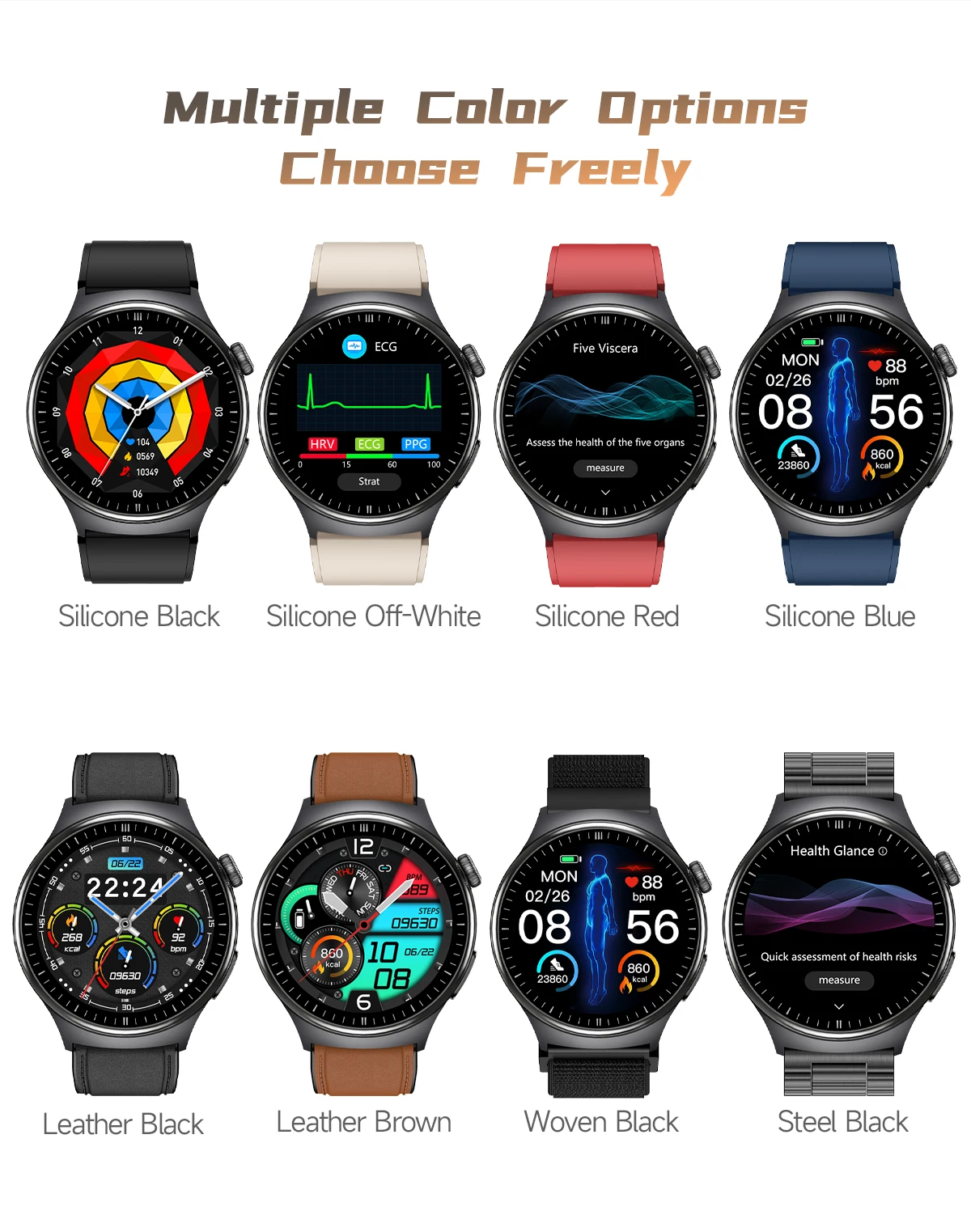 2026 Neue KI-Gesundheitsdiagnose EKG Smartwatch für Männer und Frauen, Harnsäure, Lipide, Blutdruck, HD AMOLED-Bildschirm, Anruf-Sport-Smartwatch – Detail 30
