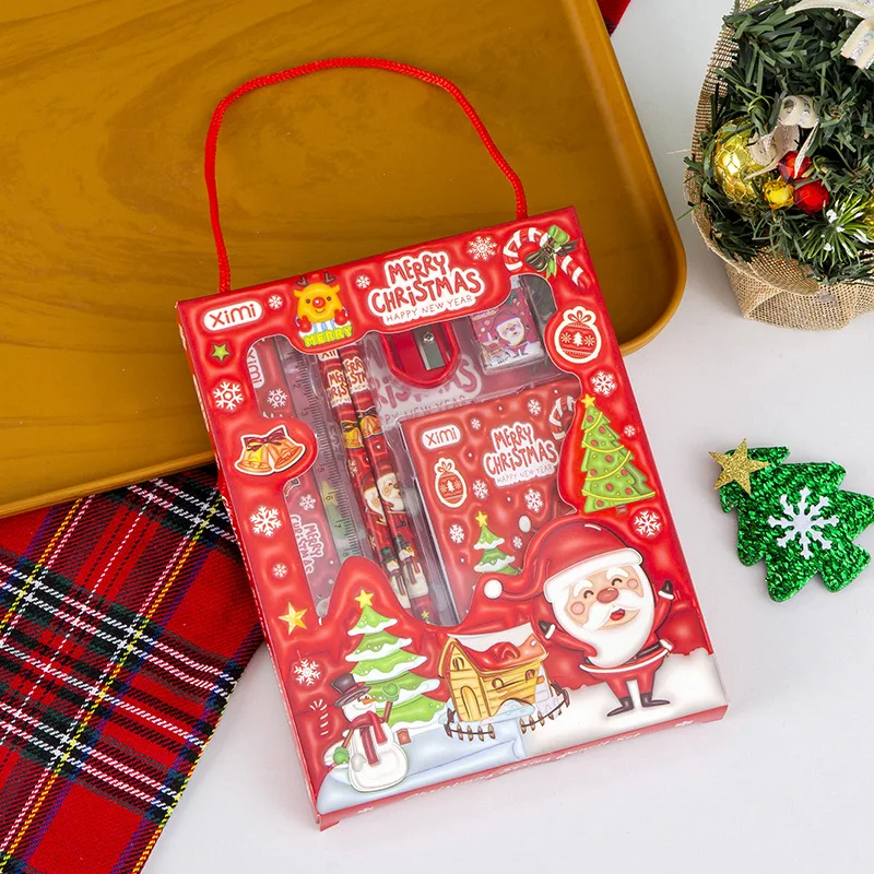 6Pcs Christmas School Stationary Set for Kids,with Pencil,Ruler,earser, notebook,Party Favors Bulk with Holiday Party Supplies