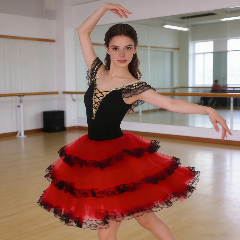 

Романтическое балетное платье-пачка для девочек и детей, красное испанское платье для взрослых женщин, мягкое длинное платье из фатина, костюм балерины для выступлений
