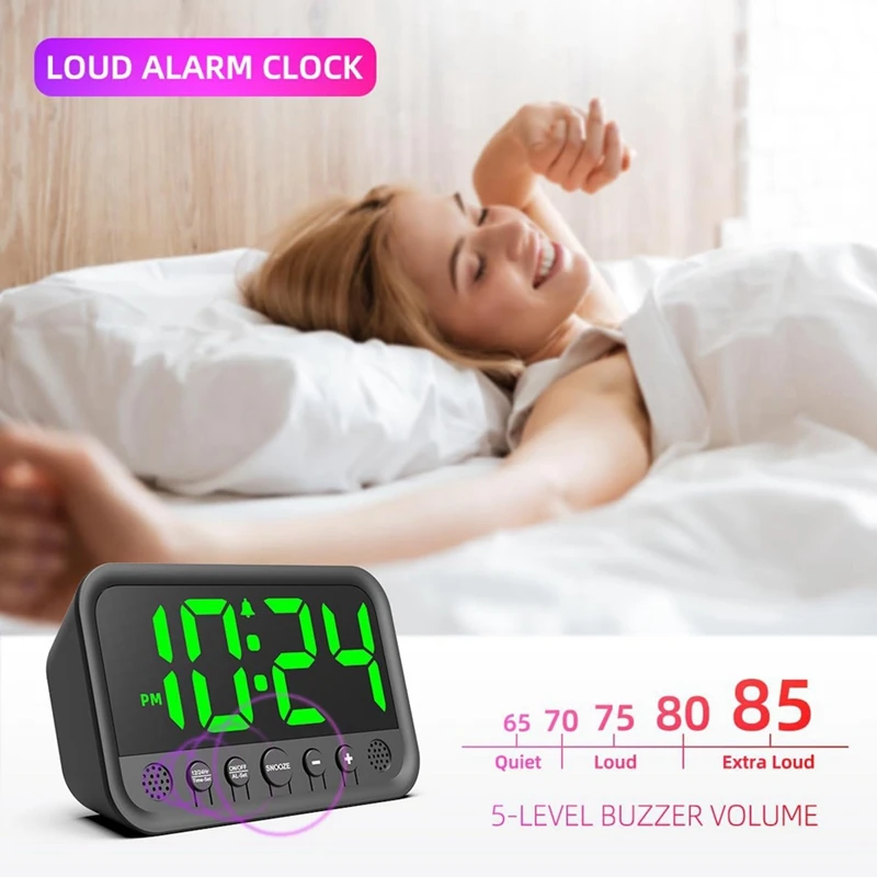 Digital Alarm Clock For Bedroom,Loud Alarm Clock Electric Desk Clock Nightstand Clock With Adjustable Volume Snooze