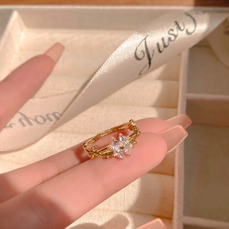 

Korean version micro inlaid zircon ring for women with a light luxury and high-end feel, niche couple pairing ring with adjustab