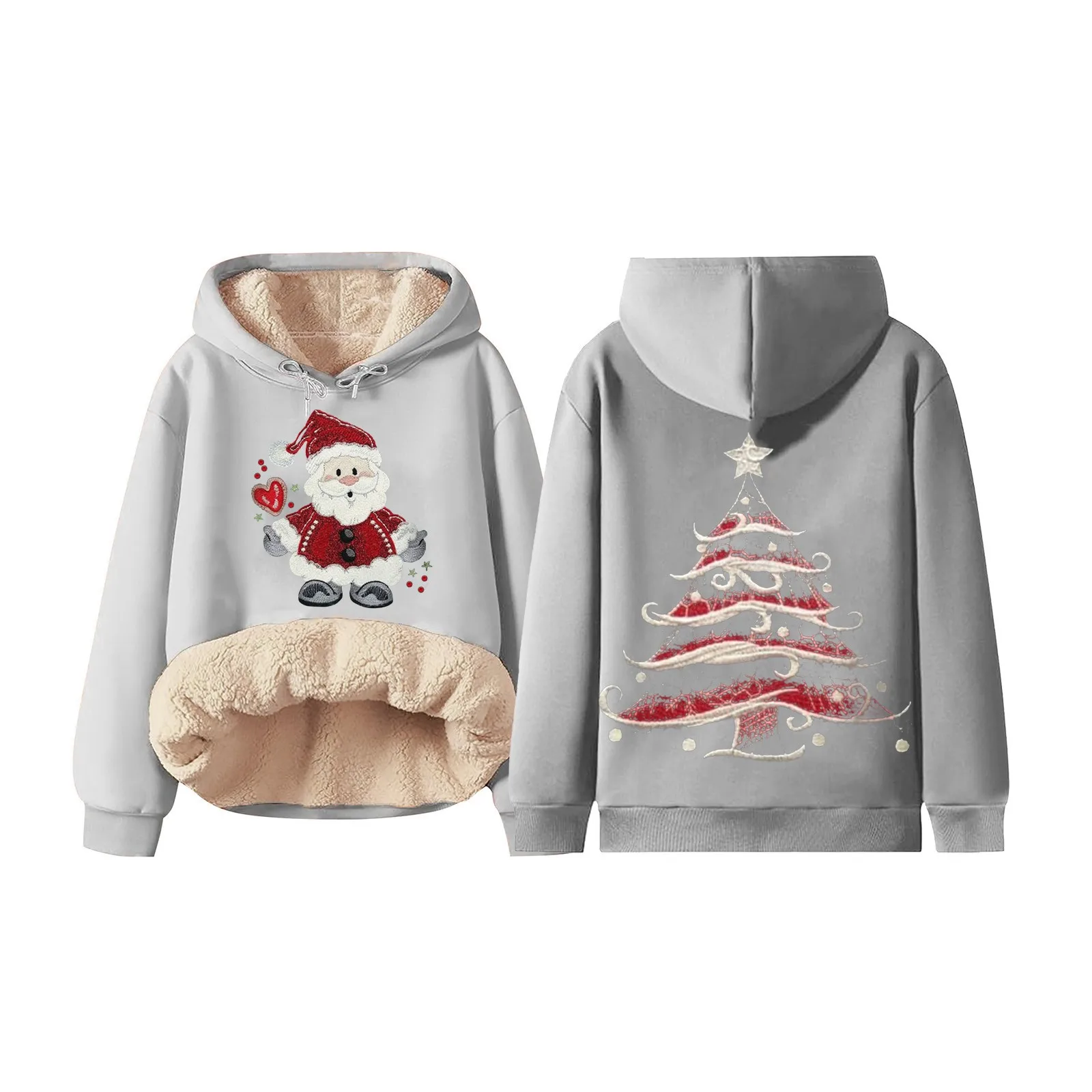 Christmas Women Hoodies Pullover Santa Claus Tree Xmas Print Casual Sweatshirts Sporty Loose Long Sleeved Ladies Cotton Warm Top