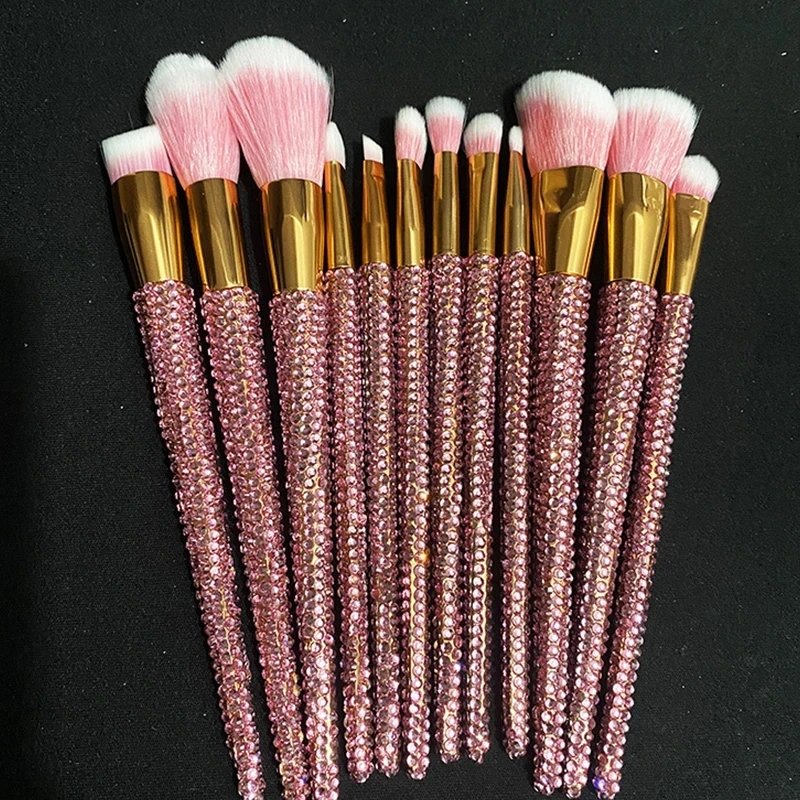 Diamond-studded Makeup Brushes 12Pcs/set Gems Makeup Beauty Tools Full Diamond Loose Powder Foundation Concealer Brush Bling