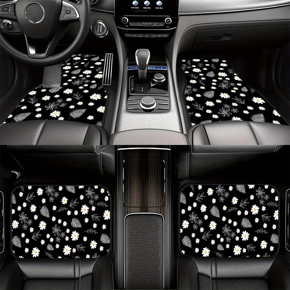 Set Of 4 Textured Floral Car Floor Mats - Compatible With Various Vehicle Models - A Practical And Handy Accessory