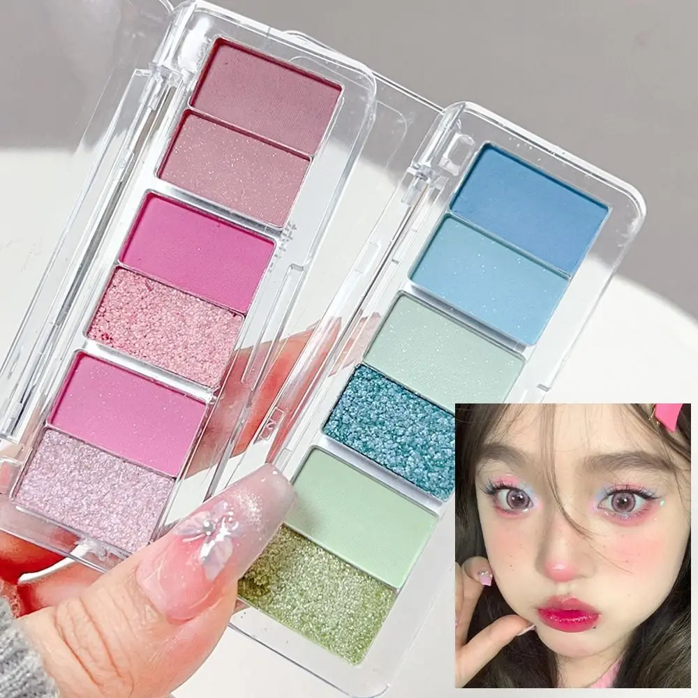 Natural 6-Color Pink Eyeshadow Palette Shimmer Highly Pigmented Eyeshadow Tray Pearly Matte Glitter Lasting Rouge Tray