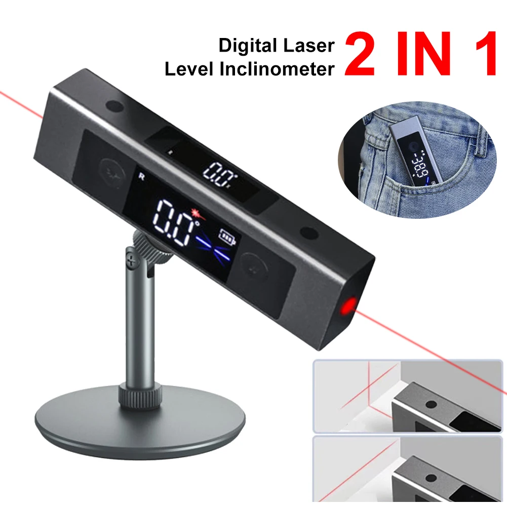 2In1 Digital Laser Level Inclinometer Laser Protractor Angle Ruler Dual-Screen Type-C Rechargeable Construction Measurement Tool