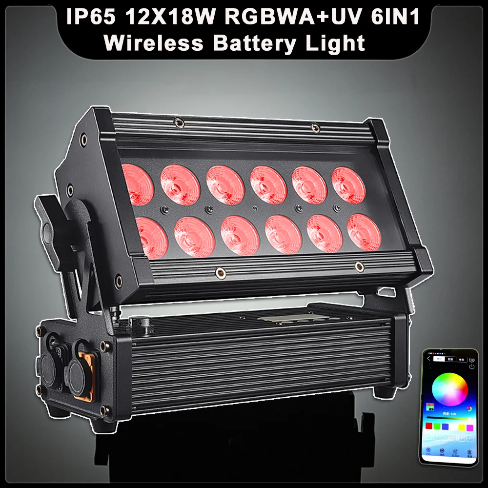 

IP65 12X18W RGBWA+UV Wireless Battery Stage Light With Remote Control Wall Wash Effect DMX512 For DJ Disco Party Stage Effect