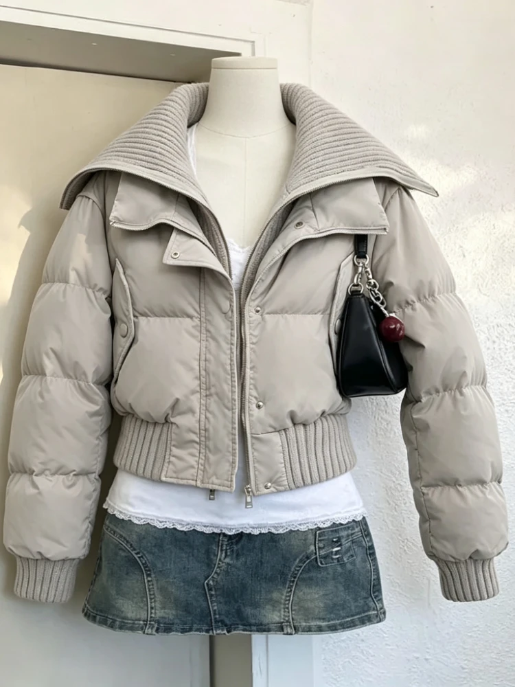 Y2K Harajuku Women Faux Fur Hood Parka Coat Long Sleeve Thick Padded Zip‑Up Retro Streetwear Winter Loose Outer Tops Fashion New