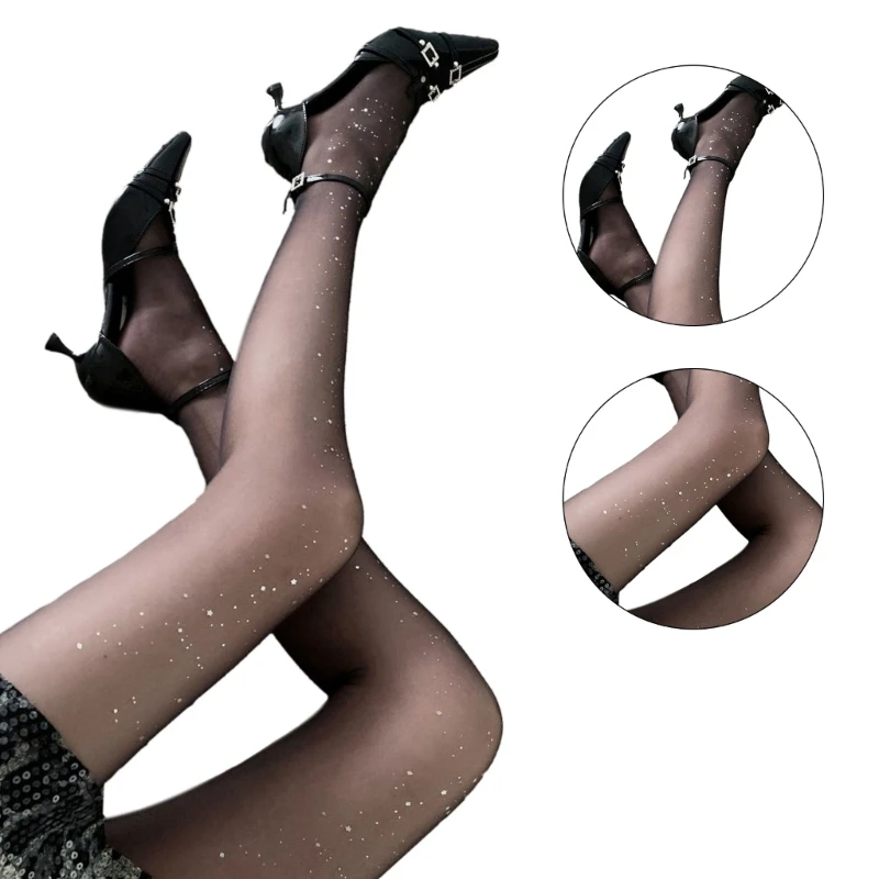 Women Girls Star Print Sparkling Pantyhose Ultra-Thin Blingbling Sheer Tights Dropshipping