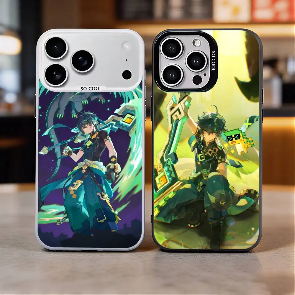 

K-Kinich G-Genshin I-Impact Colorful Silver Back Phone Case For IPhone 17 16 15 14 13 12 11 Plus Pro Max Plus