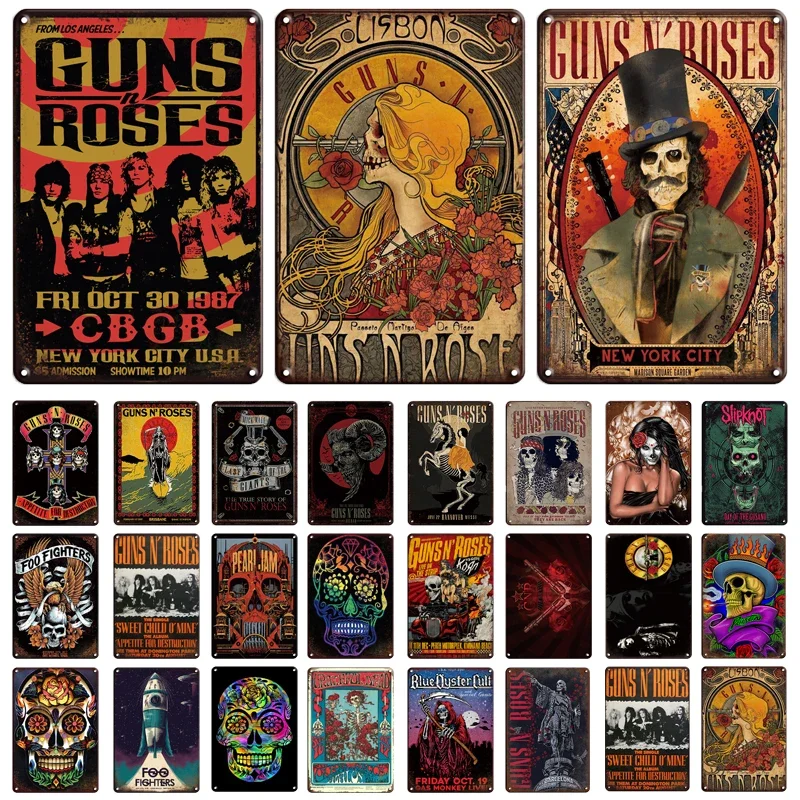 Retro Vintage Music Band Poster Metal Plaque GUNS N ROSE Famous Rock Roll Metal Tin Sign Plate For Club Pub Bar Home Wall Decor