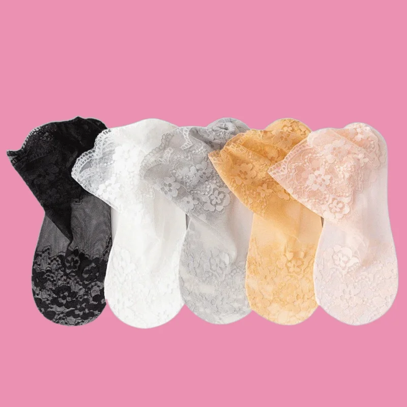 

5/10 Pairs Women's Mesh Lace Flower Female Ankle Socks Short Socks High Quality Solid Color Cotton Breathable Socks