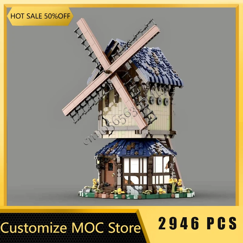 2946 ELEMENTÓW Popularny MOC Wiatrak Średniowieczny Fantasy Modułowy Zestaw Klocków DIY Zabawki do Składania dla Dzieci Prezent na Festiwal Niespodzianka